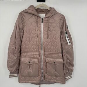BCBGeneration Quilted Hooded Utility Jacket Mauve Pink Drawstring Size Small